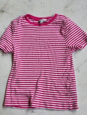 M & S Pink and white Striped Short Sleeve Tee Size 10.